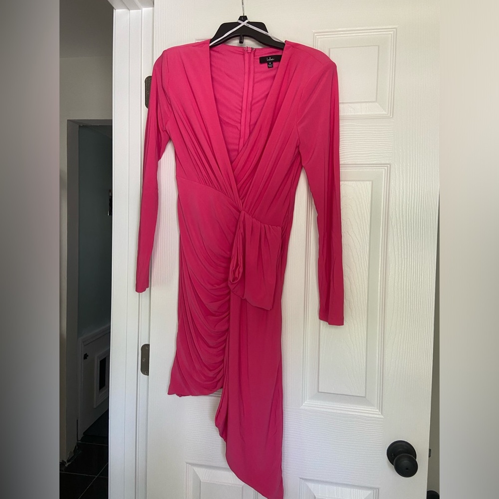 Marlay Hot Pink Ruched Long Sleeve Bodycon Dress